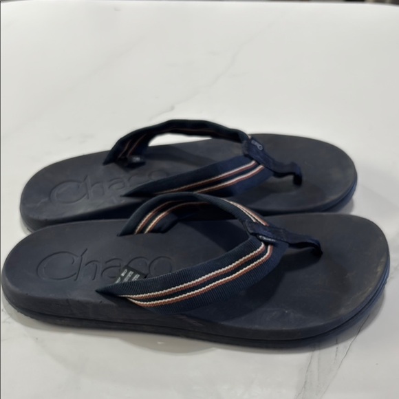 Chaco Navy Flip Flops with Striped Straps - Picture 4 of 5